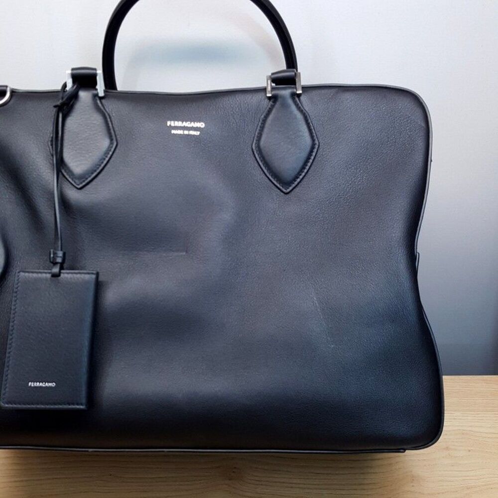 SALVATORE FERRAGAMO Mens Star Black Leather Triple Zip Tote Briefcase $3300 - Picture 4 of 16